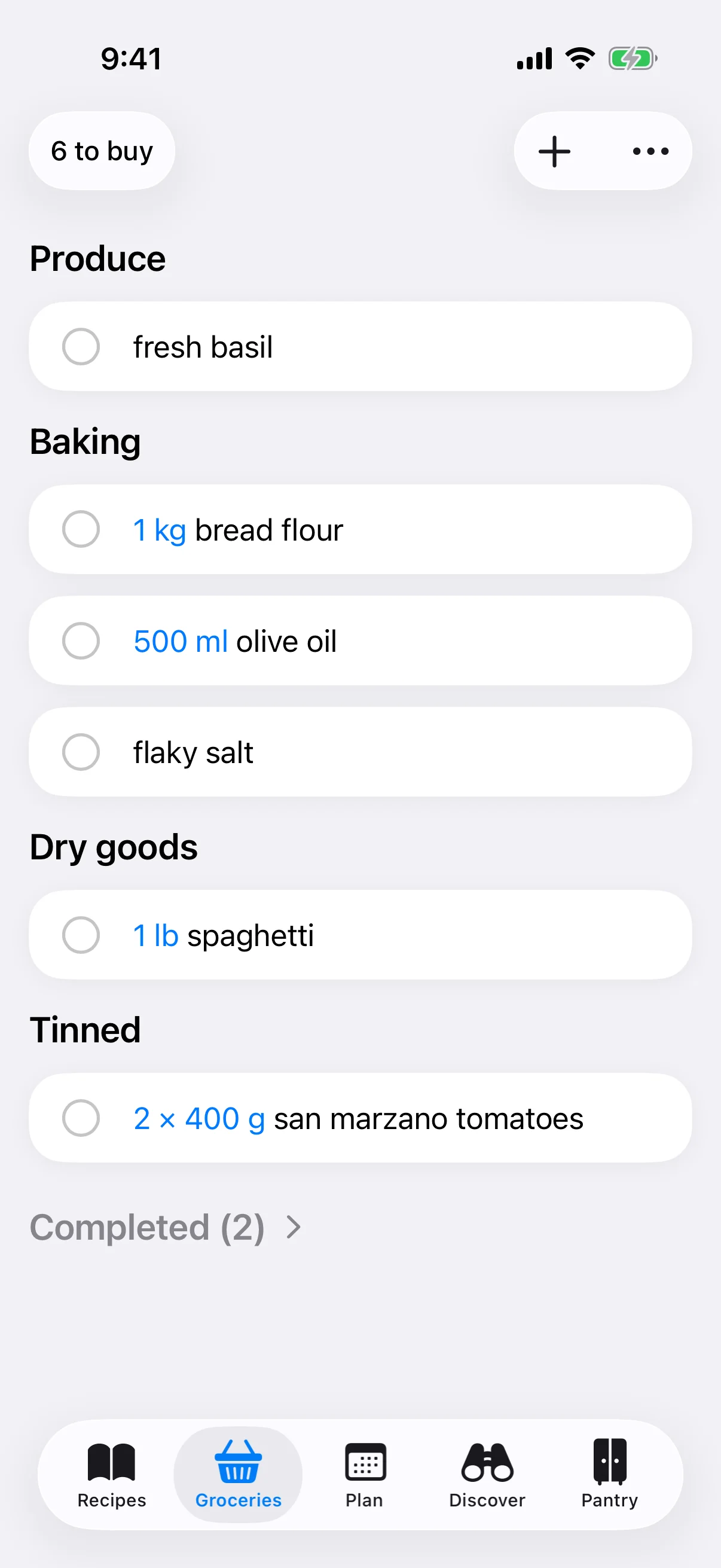 Groceries grouped by aisle